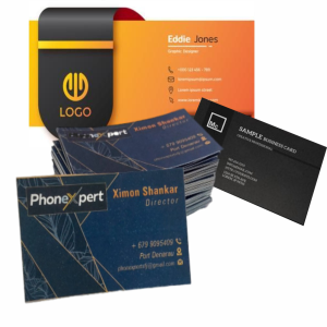 Variety of custom business cards displayed on a wooden table, showcasing different designs, colors, and finishes." Let me know if you need any adjustments or additional content!